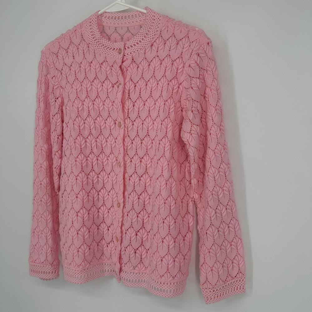 Vintage Knit Cardigan Womens SMALL Lace Crochet Button Up Sweater 90s Retro - Picture 4 of 9